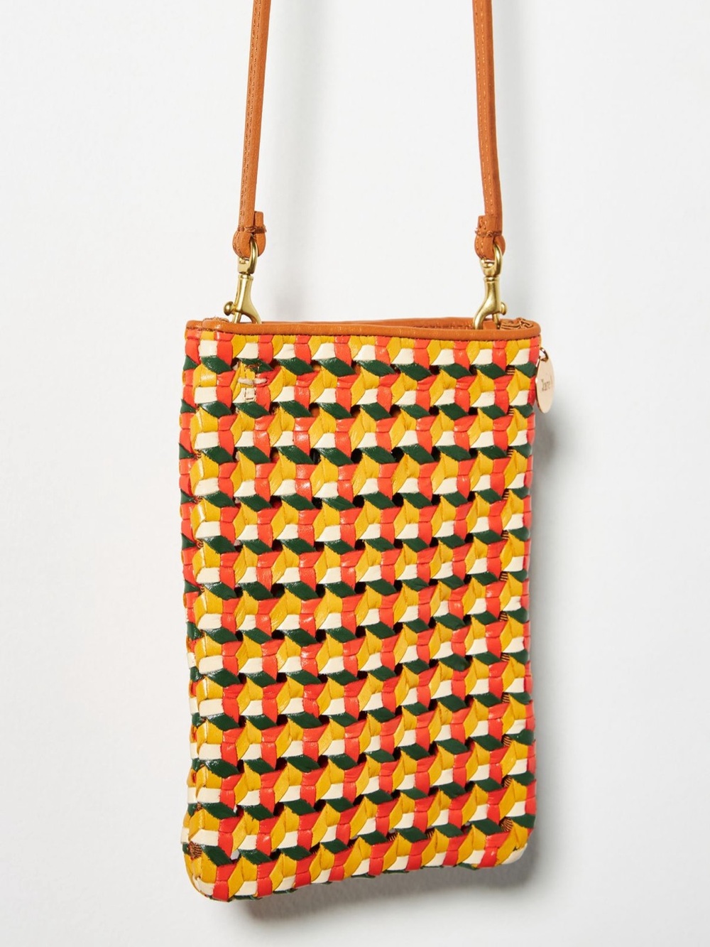 Clare V Woven leather Poche - Yellow, Orange, Green, Cream